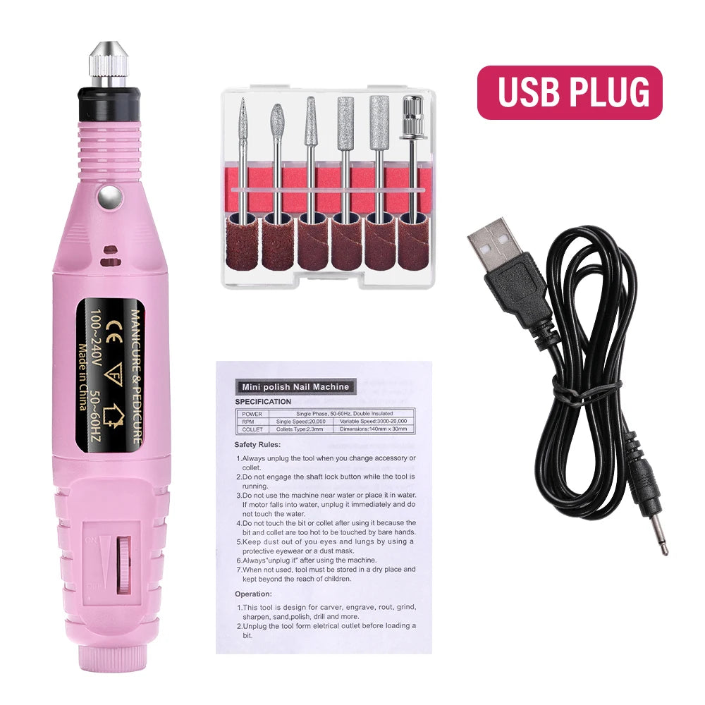 NovaGlow™ Electric Nail Drill Set – Professional Manicure & Pedicure Grinder (USB Plug)