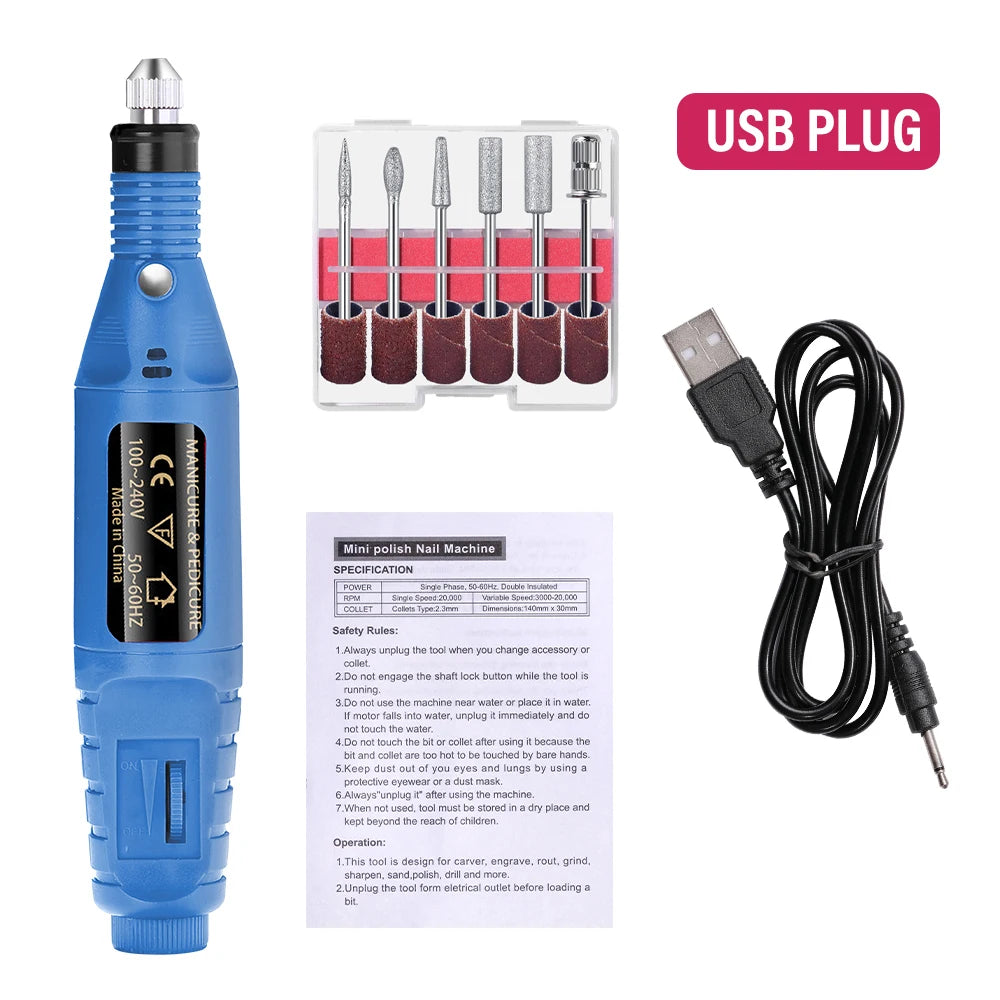 NovaGlow™ Electric Nail Drill Set – Professional Manicure & Pedicure Grinder (USB Plug)