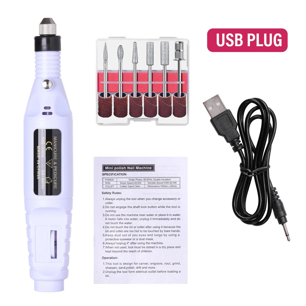 NovaGlow™ Electric Nail Drill Set – Professional Manicure & Pedicure Grinder (USB Plug)