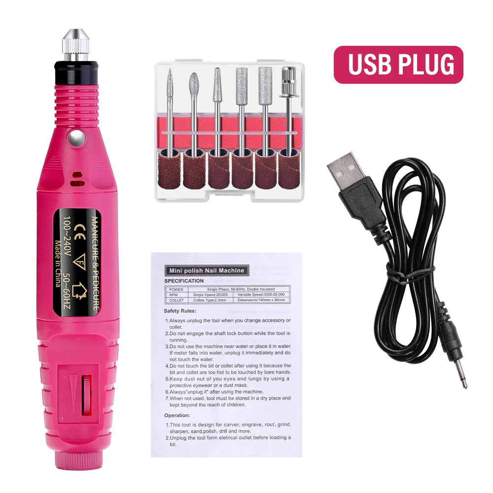 NovaGlow™ Electric Nail Drill Set – Professional Manicure & Pedicure Grinder (USB Plug)