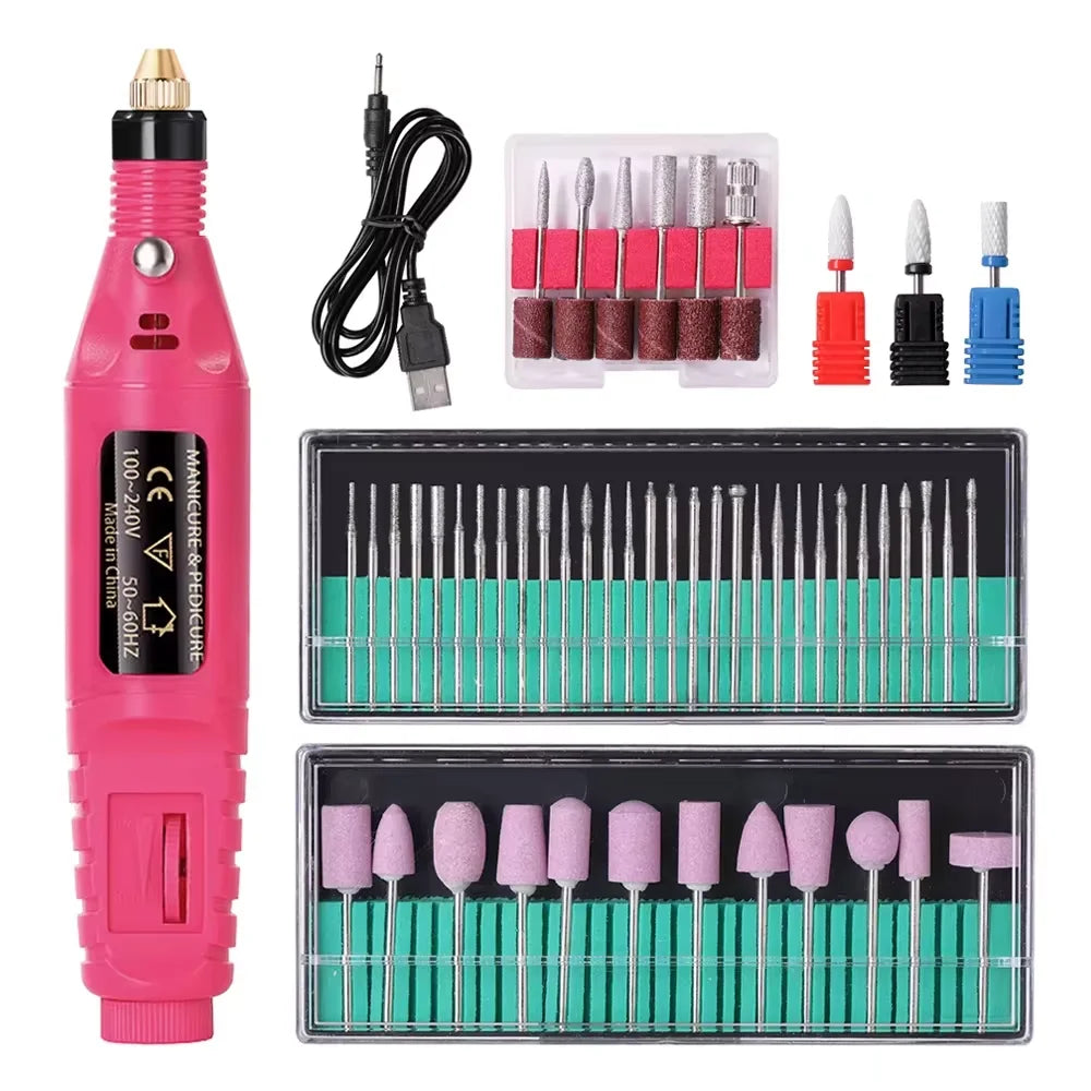 NovaGlow™ Electric Nail Drill Set – Professional Manicure & Pedicure Grinder (USB Plug)