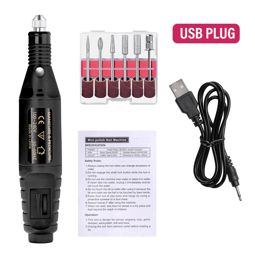 NovaGlow™ Electric Nail Drill Set – Professional Manicure & Pedicure Grinder (USB Plug)