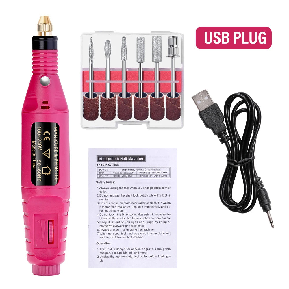 NovaGlow™ Electric Nail Drill Set – Professional Manicure & Pedicure Grinder (USB Plug)