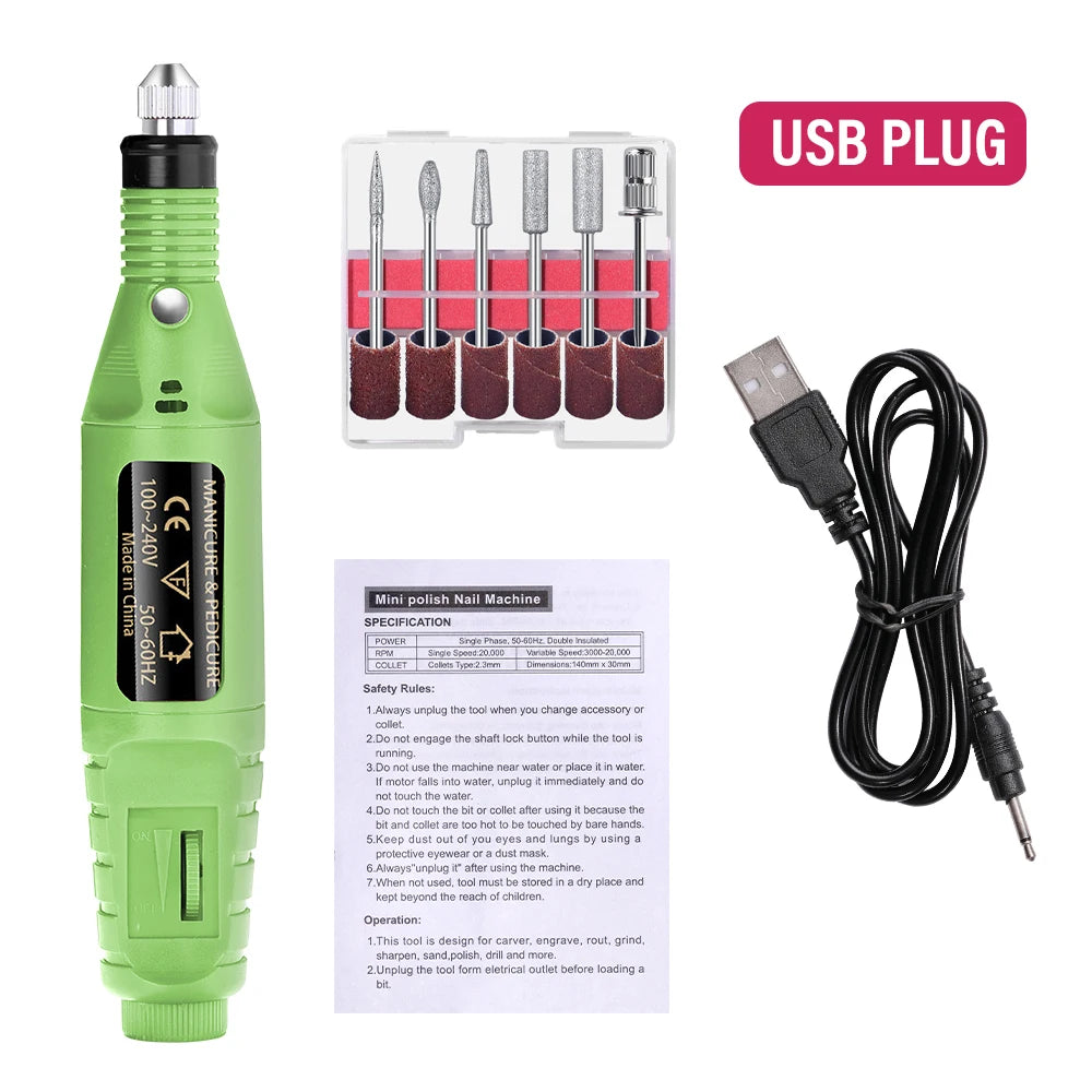 NovaGlow™ Electric Nail Drill Set – Professional Manicure & Pedicure Grinder (USB Plug)
